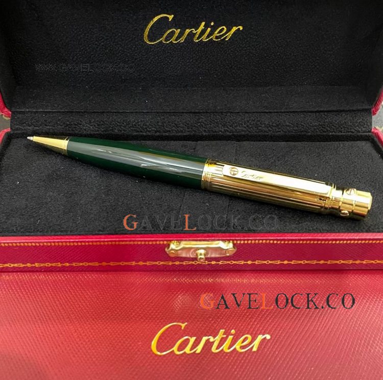 Best Quality AAA Replica Cartier Santos Ballpoint Green and Gold